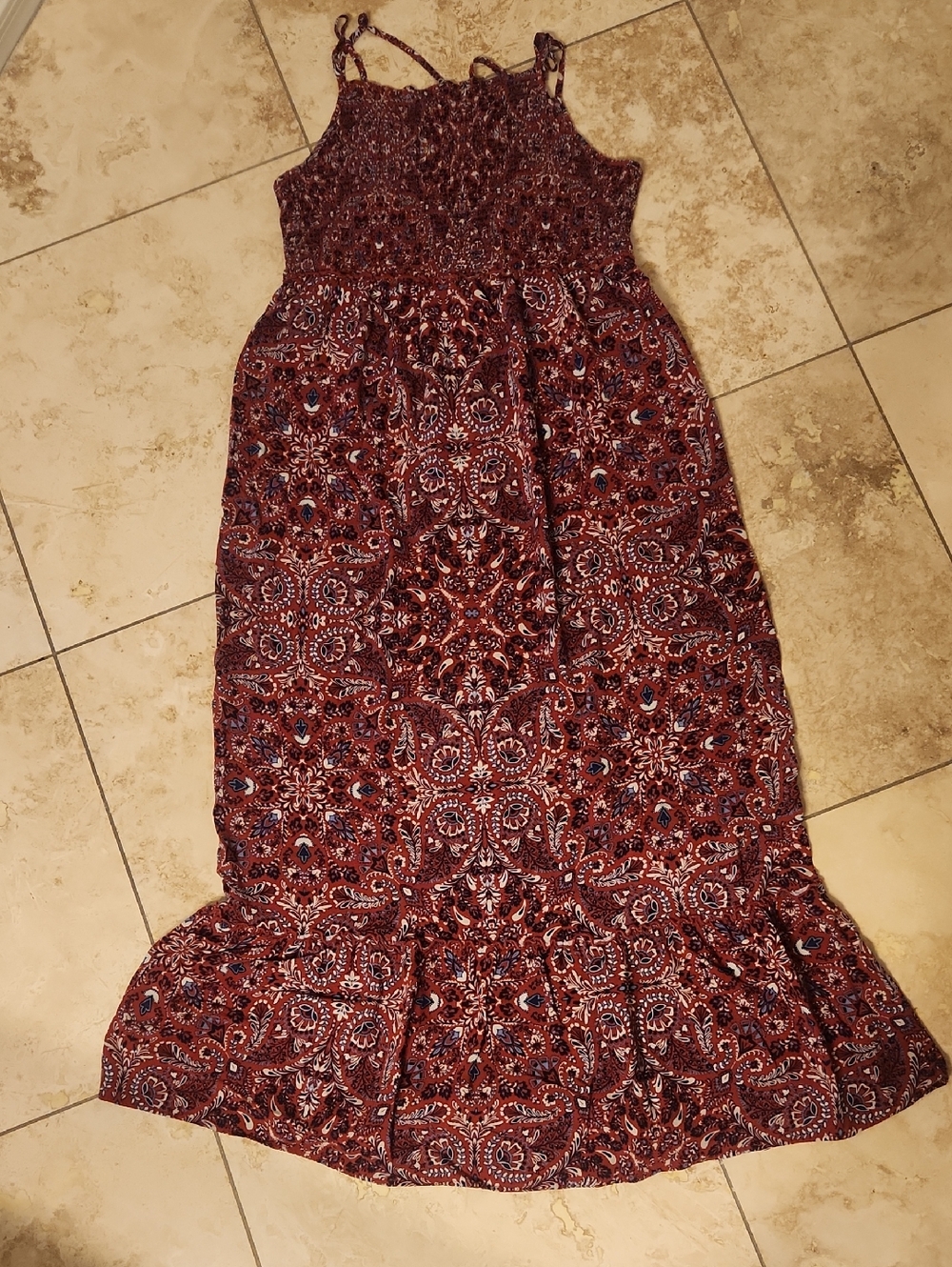 Knox Rose Large Burgundy Floral Paisley Maxi Dress